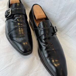 Prada Black Patent Leather Single Monk strap dress shoes